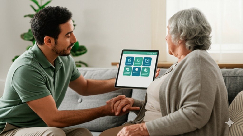 AI smart home controls assisting elderly person with dementia